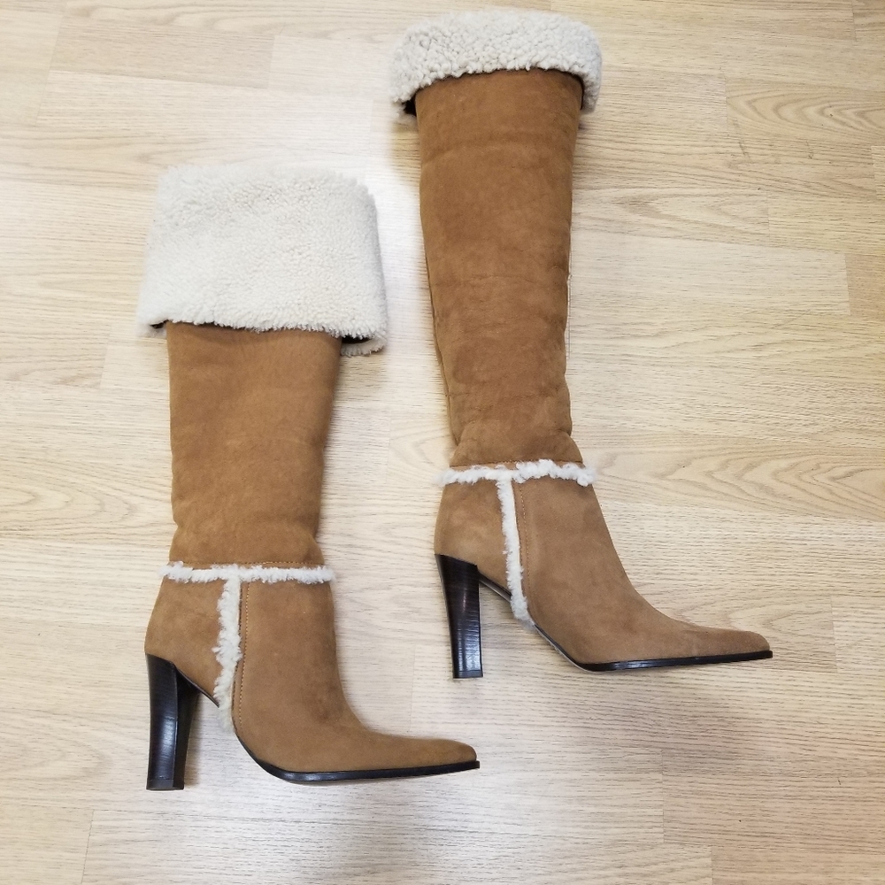 Ralph Lauren Tan Suede Faux Fur Shearling Leather